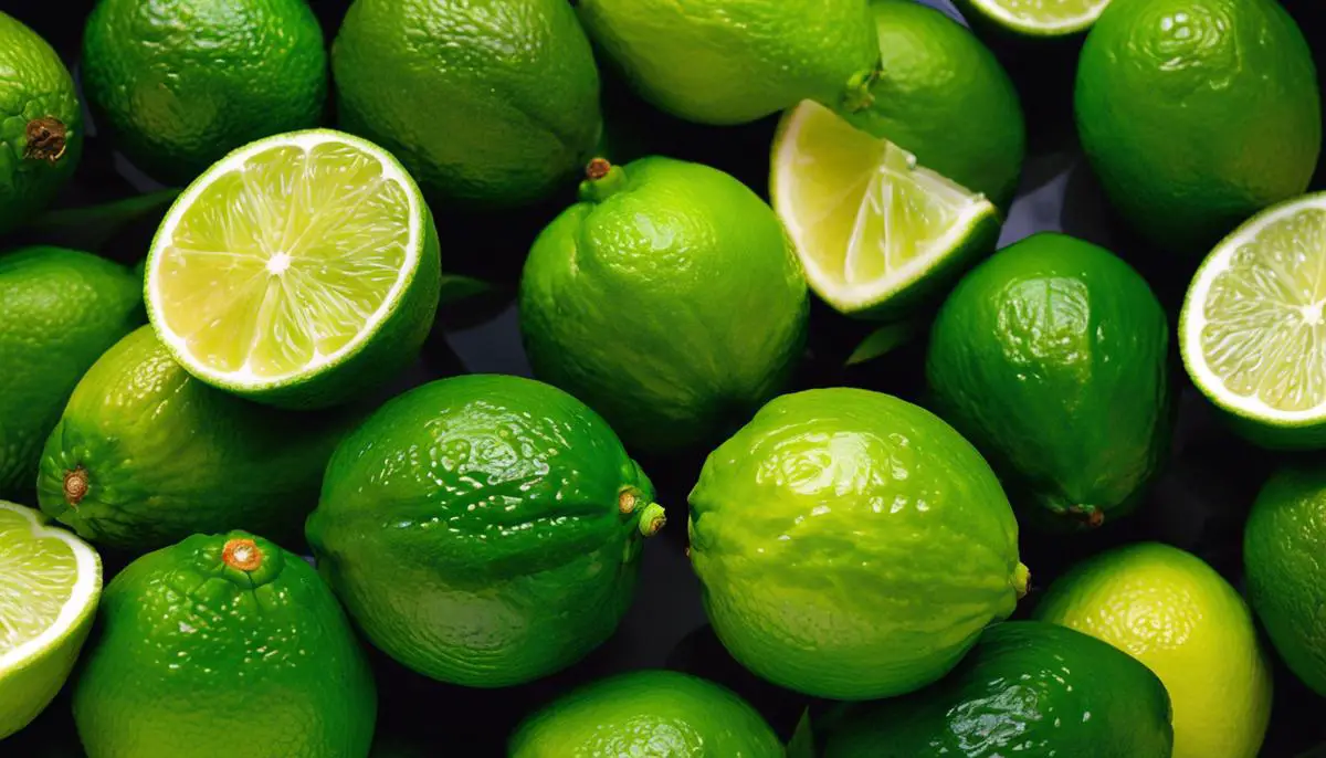 Image description: A bowl filled with fresh Kaffir limes, showcasing their vibrant green color and unique leaf structure.