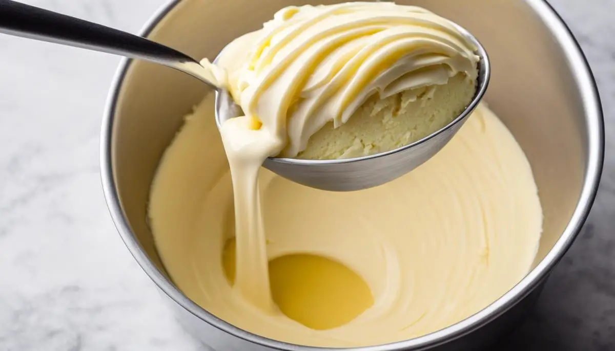 A picture of a lemon cake batter mix in a mixing bowl, ready to be baked