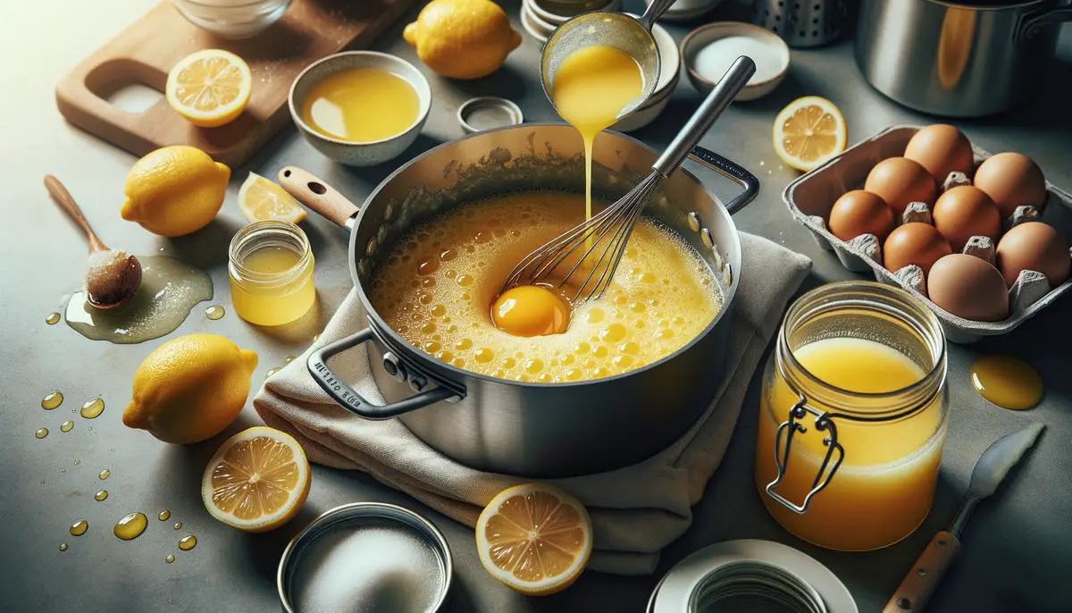 Image of homemade lemon curd being cooled down and stored