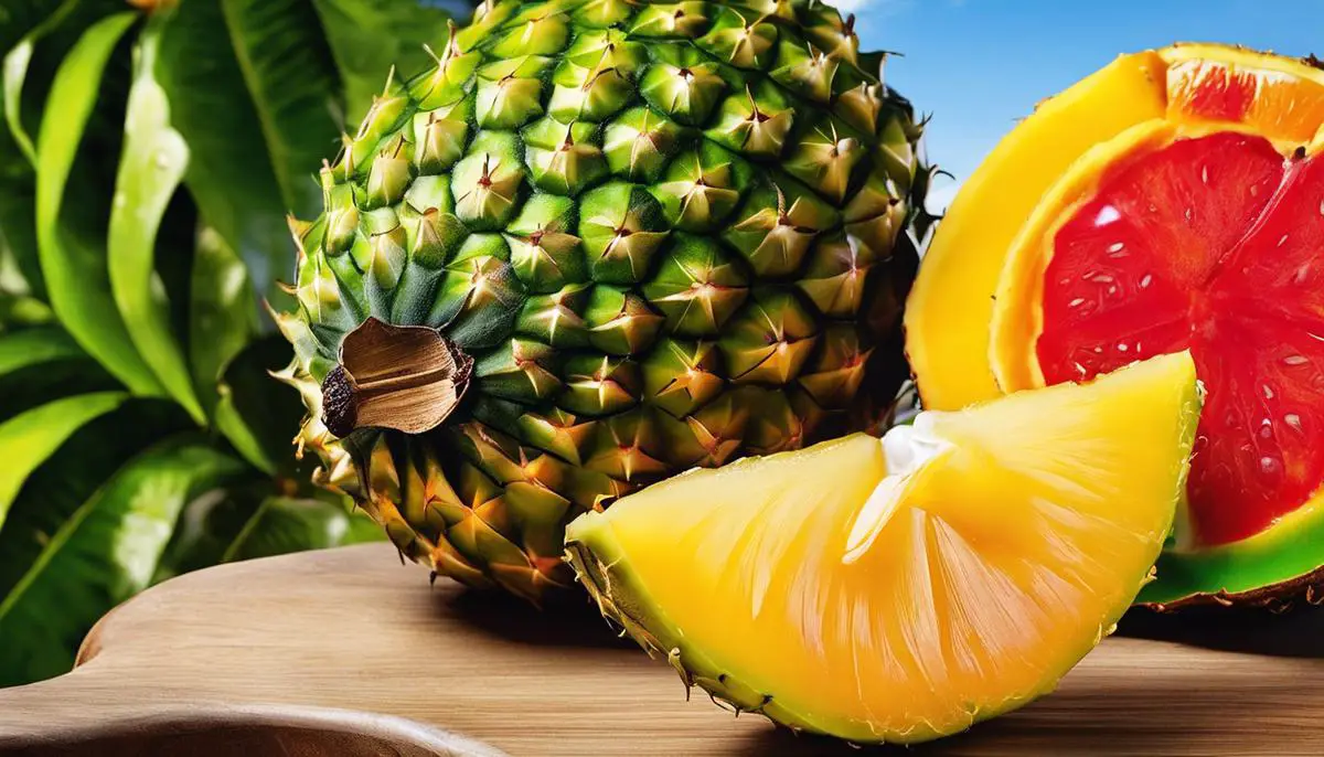 A vibrant tropical fruit with a rich, complex taste and custard-like texture.