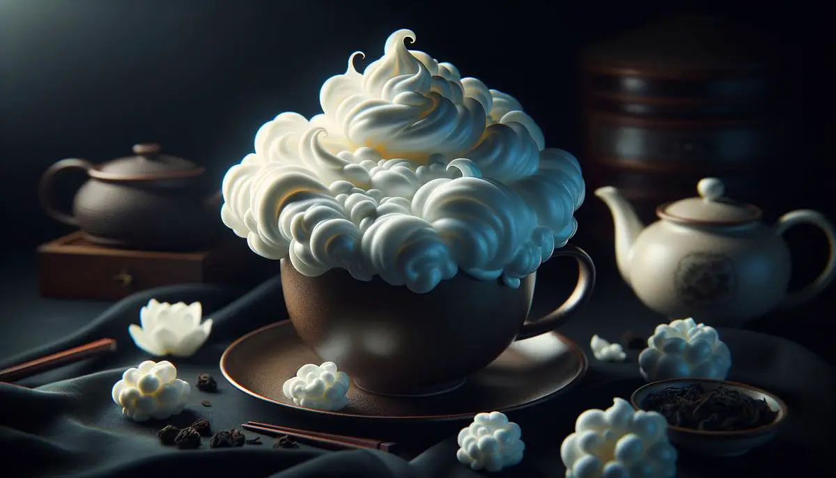 A heavenly image of the perfect milk foam gracefully floating atop a cup of pearl tea