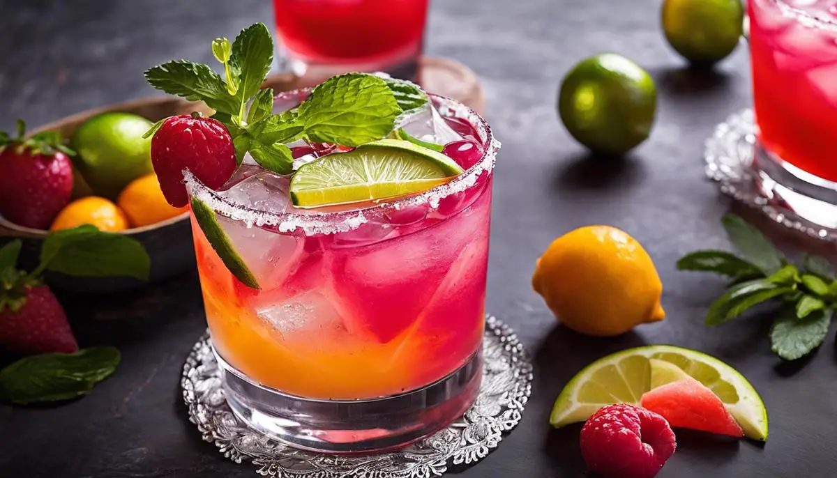 A refreshing mocktail margarita with colorful garnishments