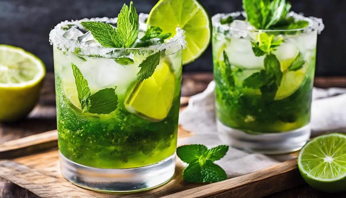 A refreshing Mojito with lime and mint garnish, perfect for a summer gathering.