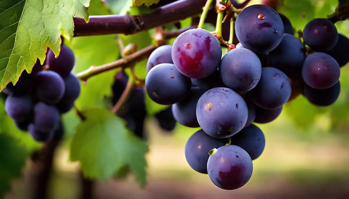 Image of luscious muscadine grapes with vibrant hues and thick skins, symbolizing the allure and heartiness of muscadine grapes.