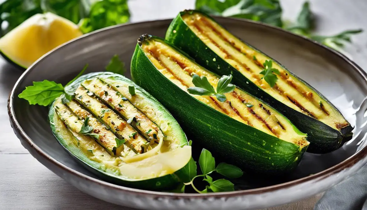 A photo of oven-baked zucchini with dashes instead of spaces