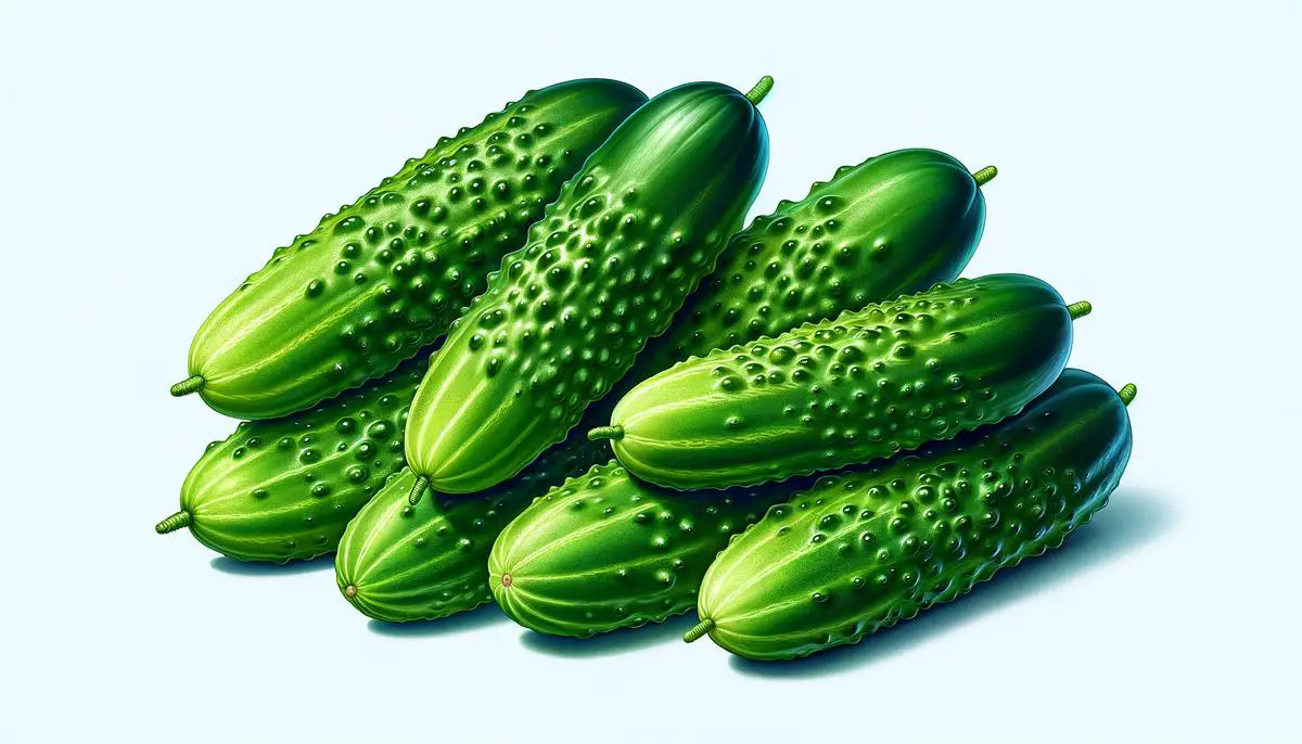 Fresh cucumbers with bumpy skin, bright green color, and firm texture