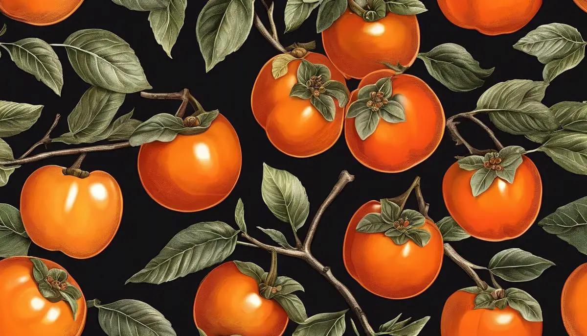 Illustration of ripe persimmons, vibrant orange color, representing the bright and flavorful nature of persimmons.
