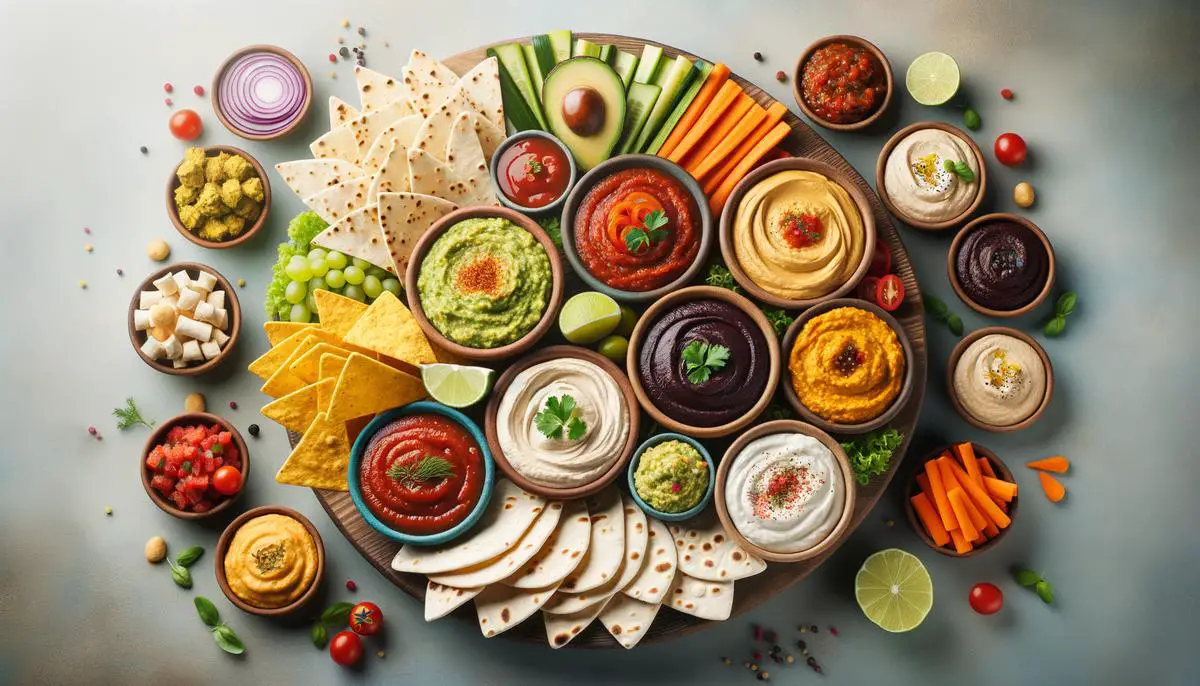 Variety of dip pairings with different snacks