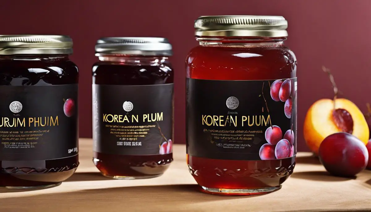 A jar of Korean plum syrup with dashes of sweetness.