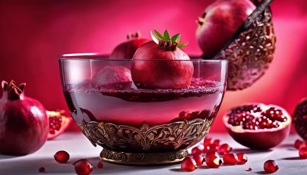 A beautiful image of pomegranates being juiced, capturing the essence of the art of pomegranate juice alchemy.