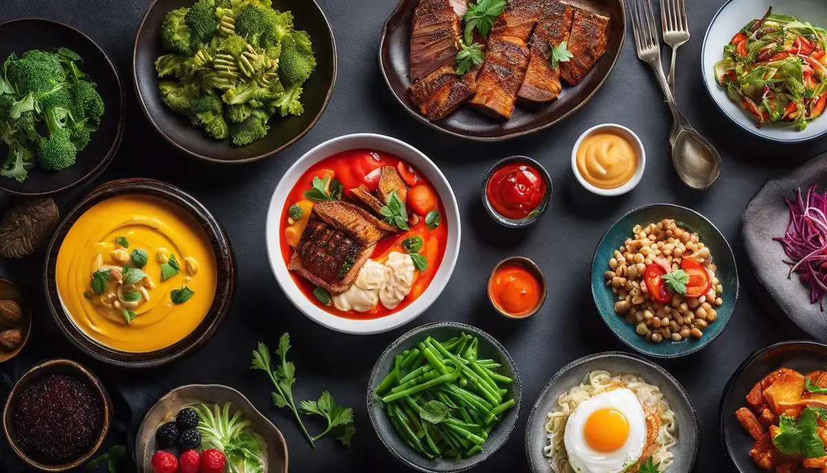 Image of various protein-rich dishes, showcasing their vibrant colors and diverse textures