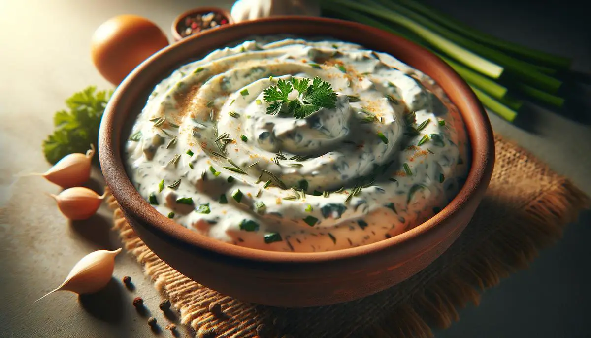 A delicious and creamy ranch dip with various herbs and spices mixed in
