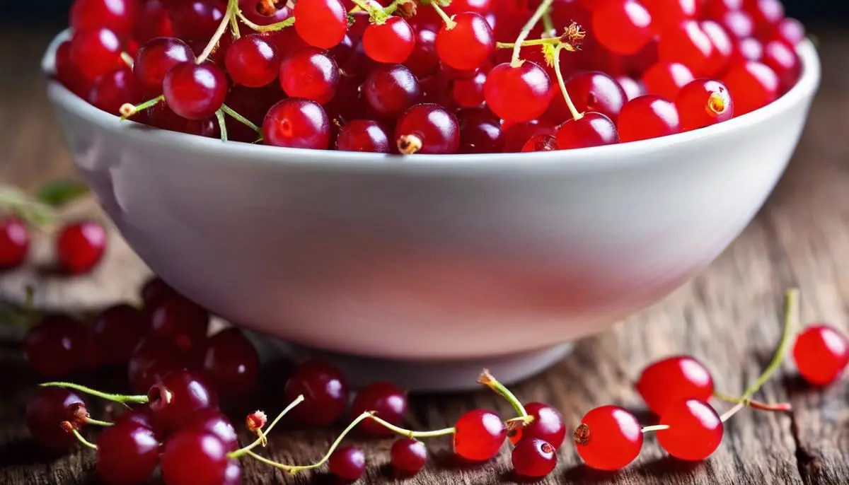 A bowl of vibrant red currants, ready to be used in culinary creations