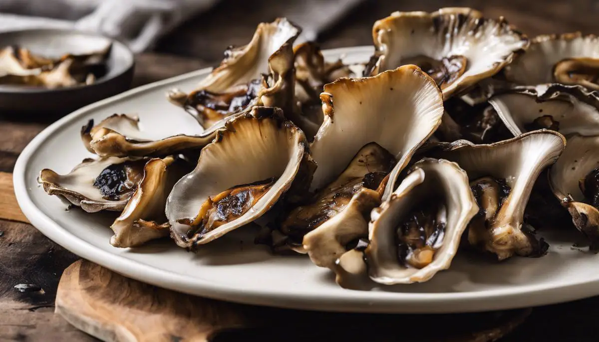 A plate of umami-rich roasted oyster mushrooms with a smoky flavor and hearty texture