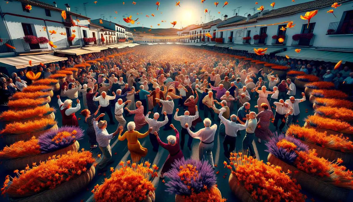 People celebrating at the Saffron Festival in La Mancha, Spain