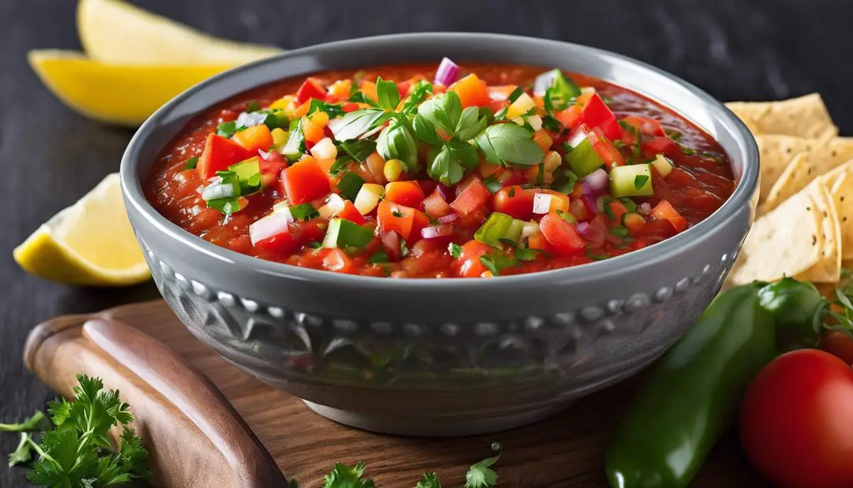 A vibrant image of a bowl of salsa topped with fresh herbs and diced vegetables, representing the delicious homemade salsa discussed in the text.