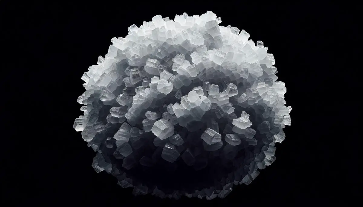 Closeup of coarse salt crystals on a black background