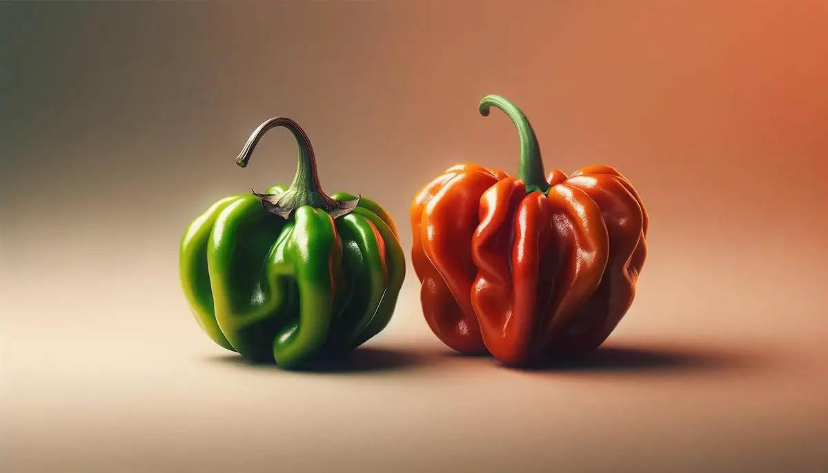 Scotch Bonnet and Habanero peppers side by side, showcasing their similarities and differences in color, shape, and size