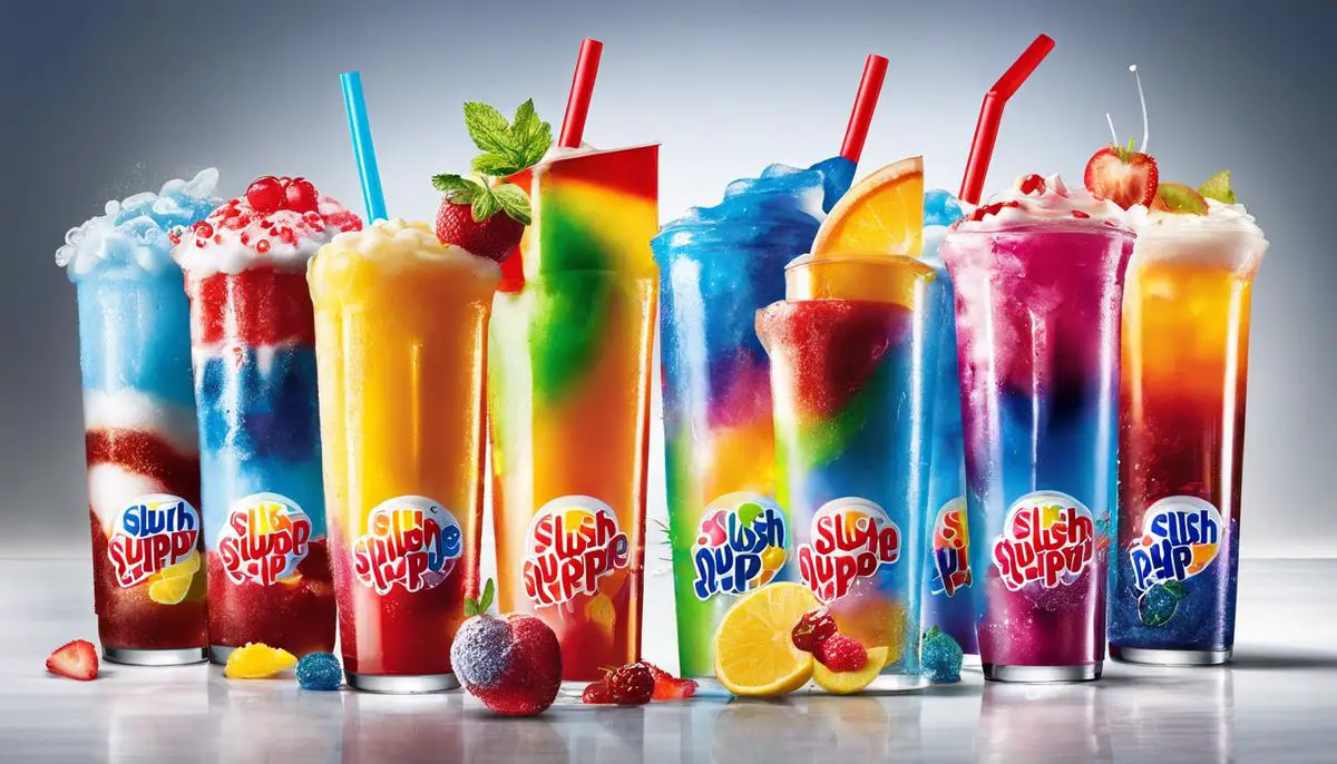 An image showcasing the variety of flavors available for Slush Puppie drinks.
