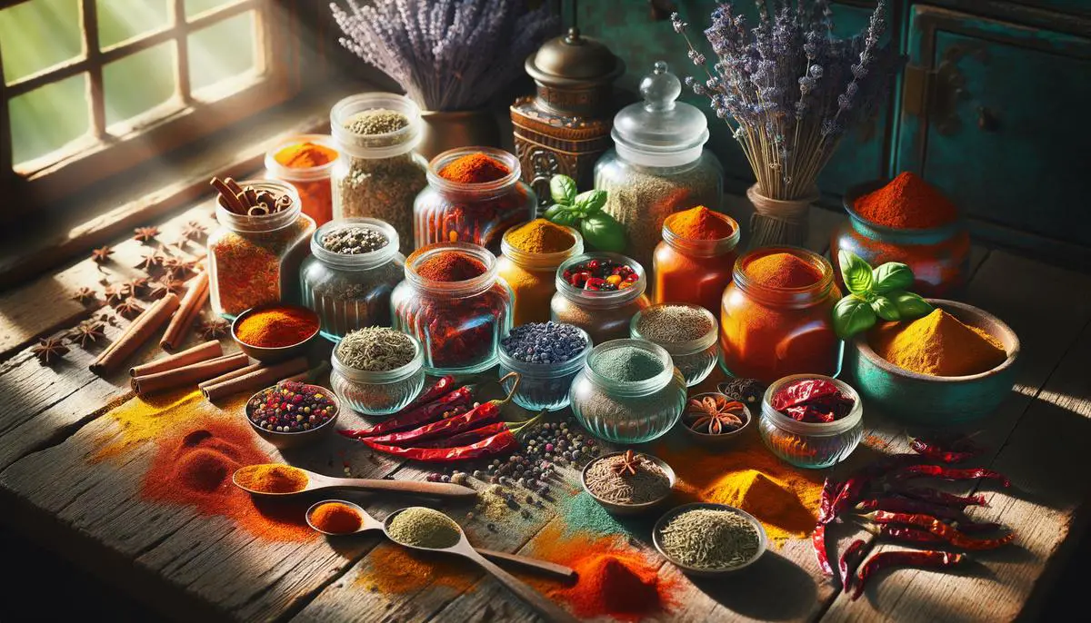 A variety of spices on a table