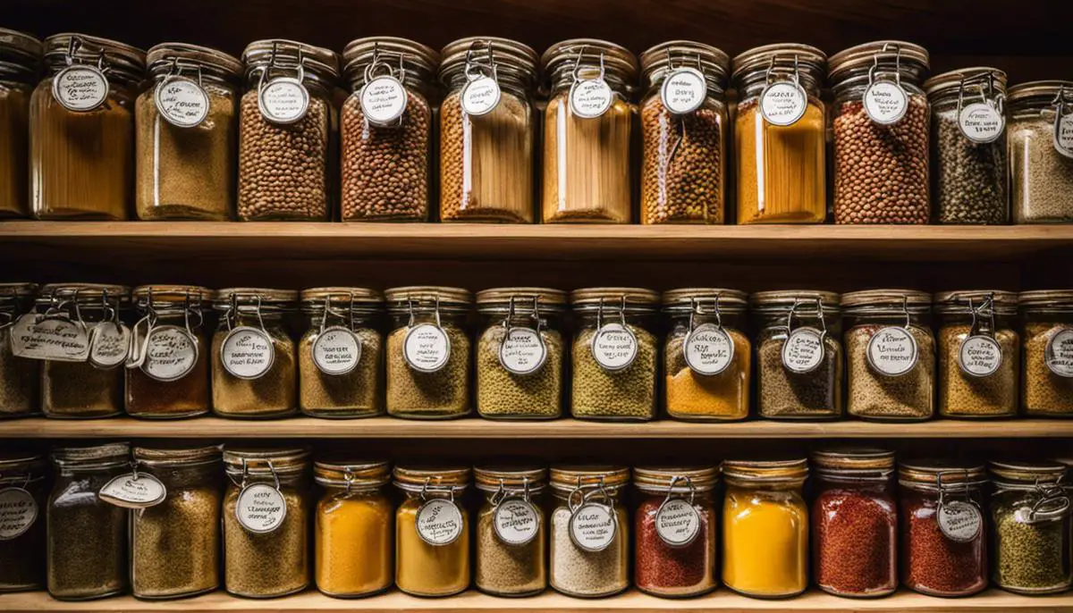 Image of various spice jars neatly organized in a pantry