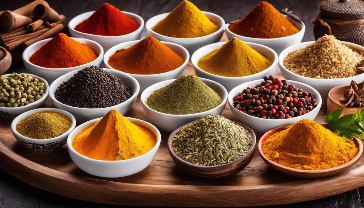 Image of various spices enhancing the aroma and flavors of a dish
