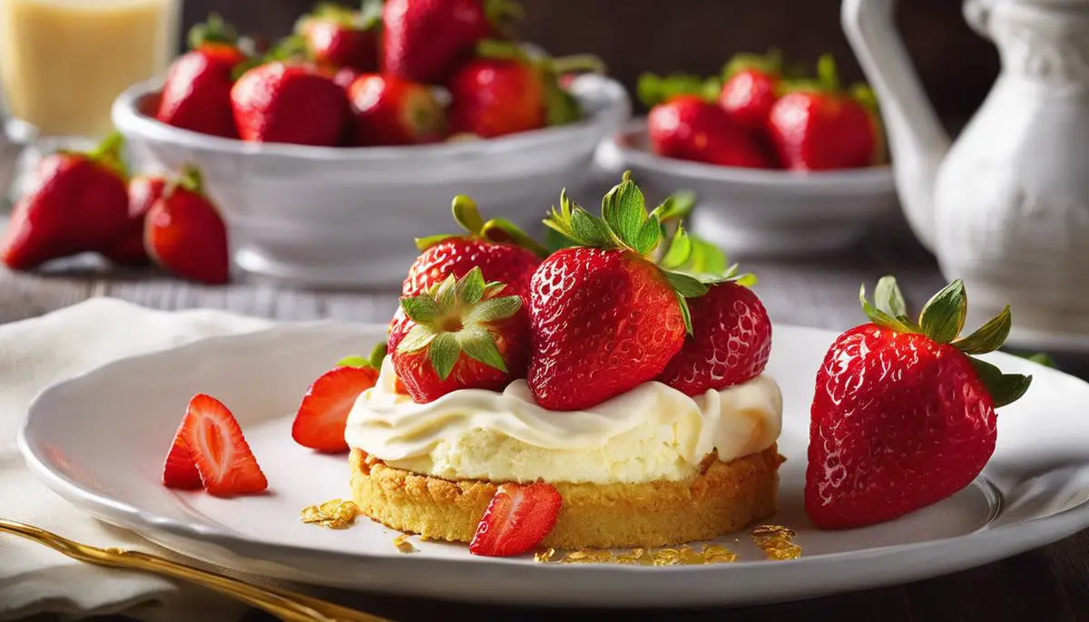 Image of fresh strawberries and a golden shortcake, showcasing the delightful combination in the text