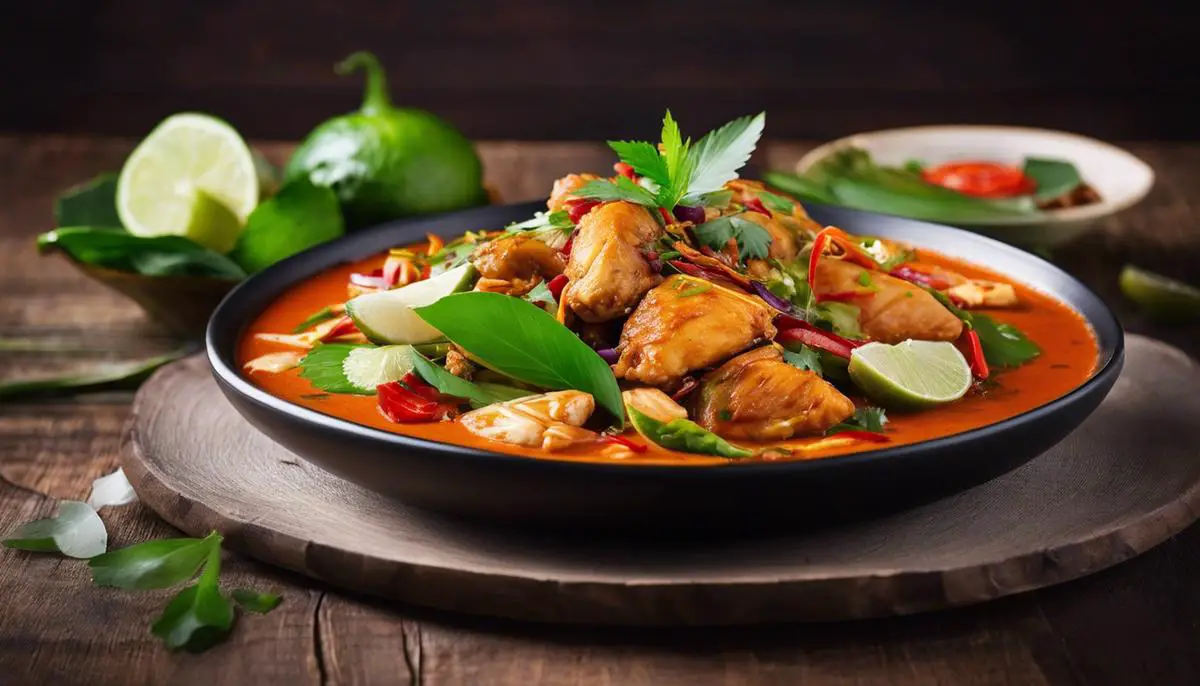 A wide variety of colorful and delicious Thai chicken dishes prepared in different styles to showcase the diversity of Thai cuisine.