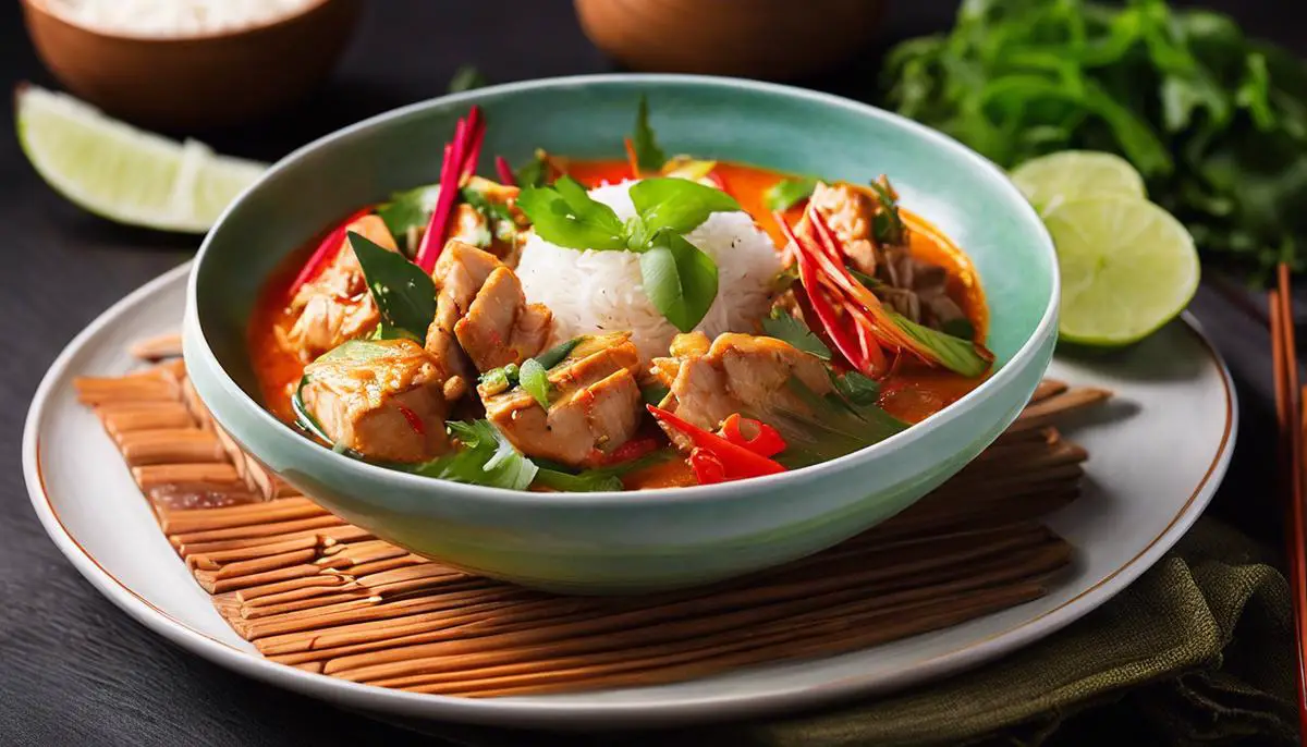 A mouthwatering image of Thai chicken dishes with vibrant colors and appetizing presentation.