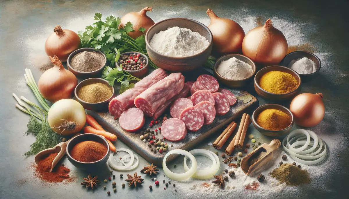 Ingredients for making traditional kishka sausage