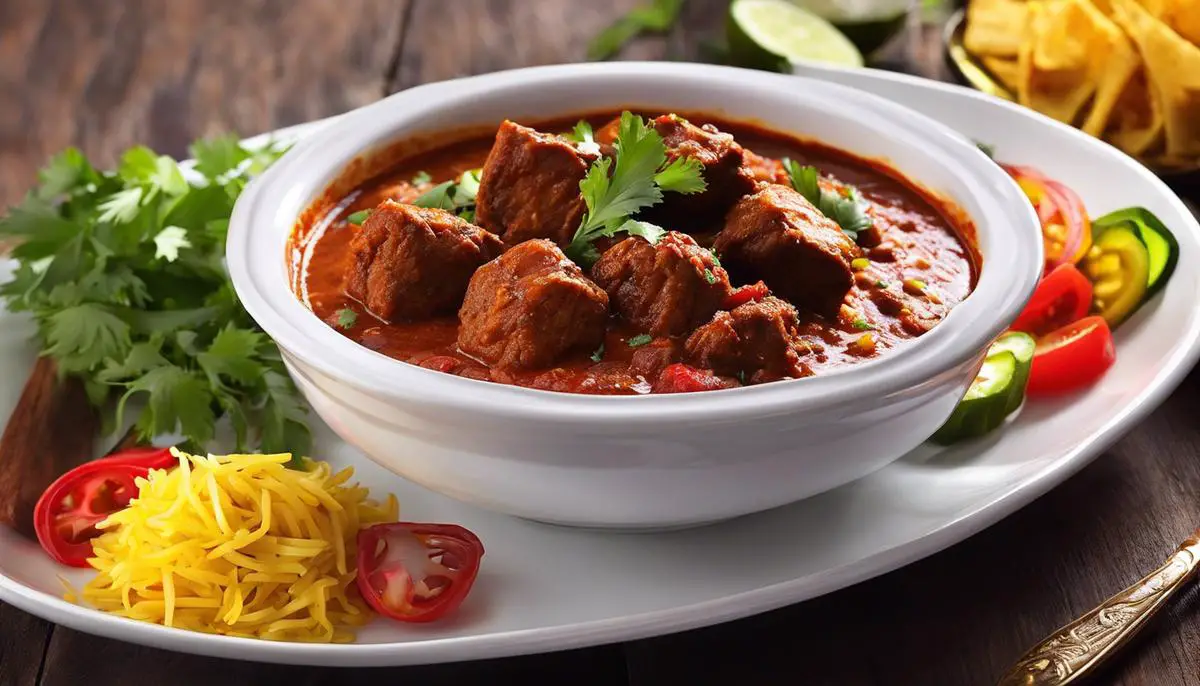 A tantalizing image of Vindaloo dish, showcasing its vibrant colors and appetizing presentation.